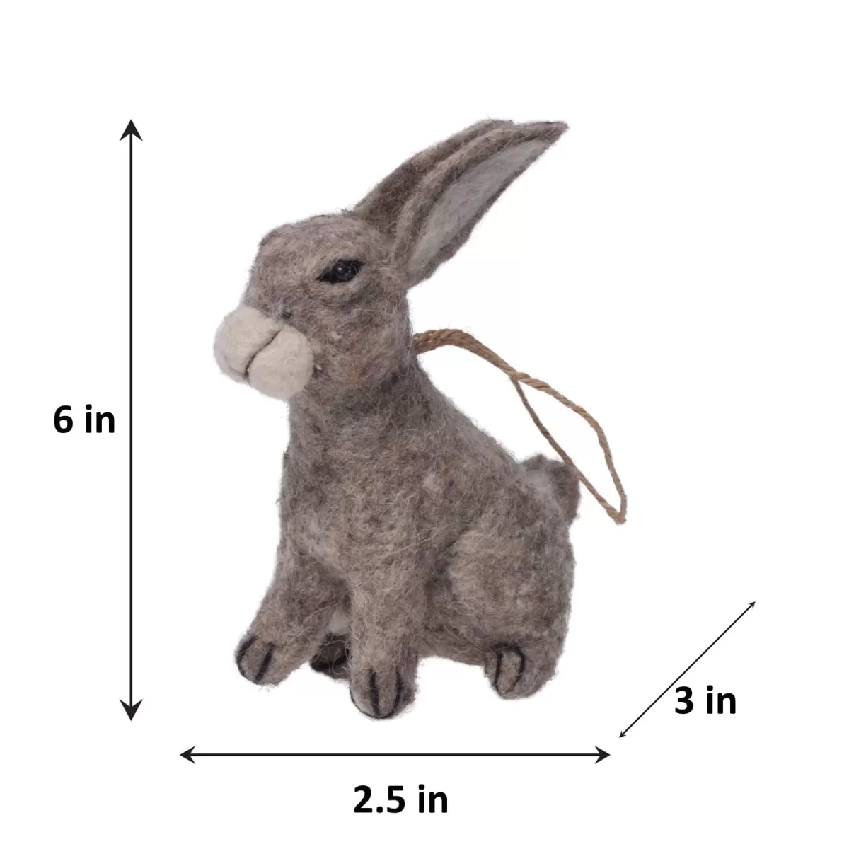 De Kulture Handmade Premium Wool Felt Hanging Grey Bunny Eco Friendly Needle Felted Stuffed Easter Ornament Ideal for Home Office Party Decoration Holiday Décor, 2.5x3x6 (LWH) Inches